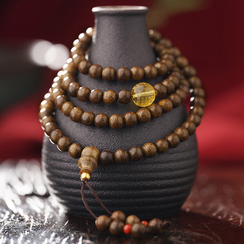 Buddha Stones, 108 Mala-Perlen, 999 Gold, Brunei-Adlerholz, Herz-Sutra, Bernstein, roter Achat, Kraft-Meditationsarmband