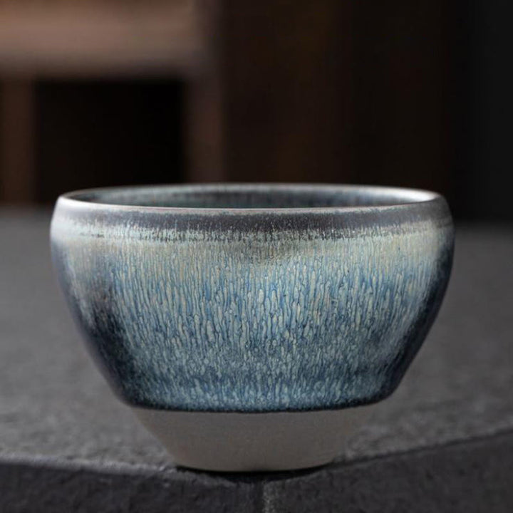 Buddha Stones Vintage Chinesische Silber Blau Jianzhan Ofenwechsel Porzellan Teetasse Kung Fu Teetasse