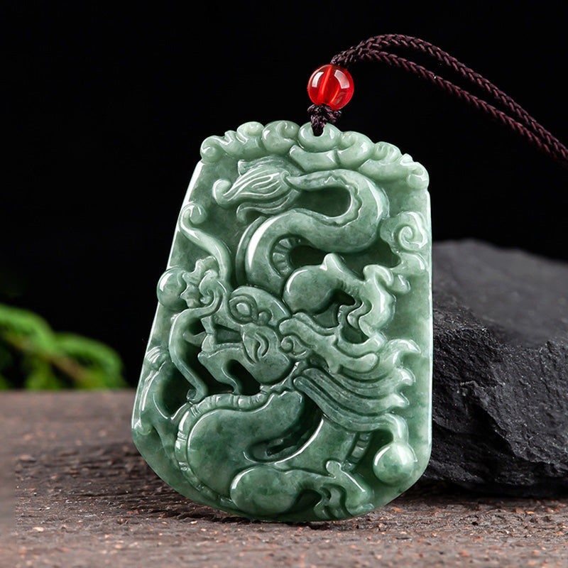 Buddha Stones Chinesisches Sternzeichen Drache Jade Stärke Halskette String Anhänger