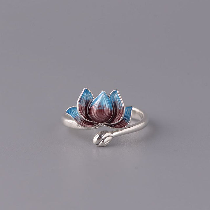 Buddha Stones 925 Sterling Silber Lotusblume Neuanfang Verstellbarer Ring