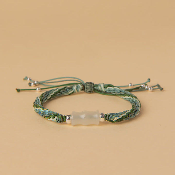 Weiß Jade-Bambus-Reinkarnations-Knoten-Reichtum-Glück-Stärke-Schnur-Armband