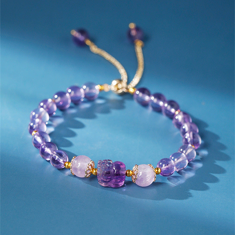 Buddha Stones Aquamarin Erdbeerquarz Amethyst Mondstein PiXiu Heilarmband