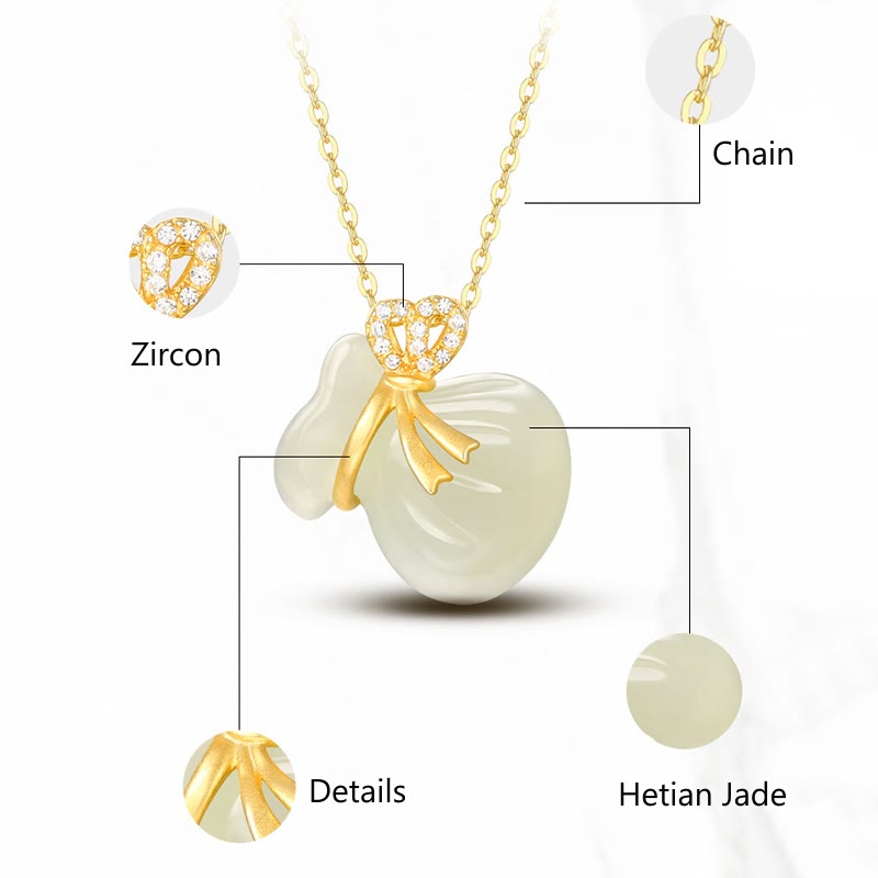 Buddha Stones, natürlicher Hetian- Weiß Jade-Halsketten-Anhänger, Glücks-Geldbeutel-Halskette