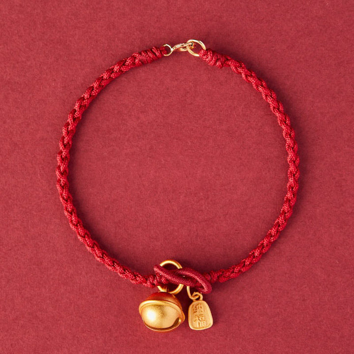 Buddha Stones, handgefertigt, Fu-Charakter-Charm, Glück, Glück, Glocke, rotes Seil-Armband