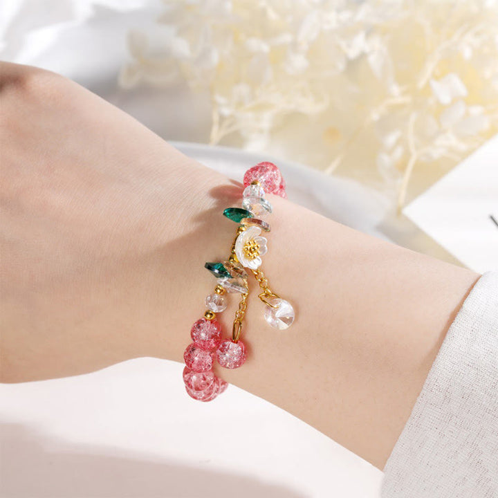 Buddha Stones, schlichtes Design, Blumen-Charm-Glasperlen-Armband