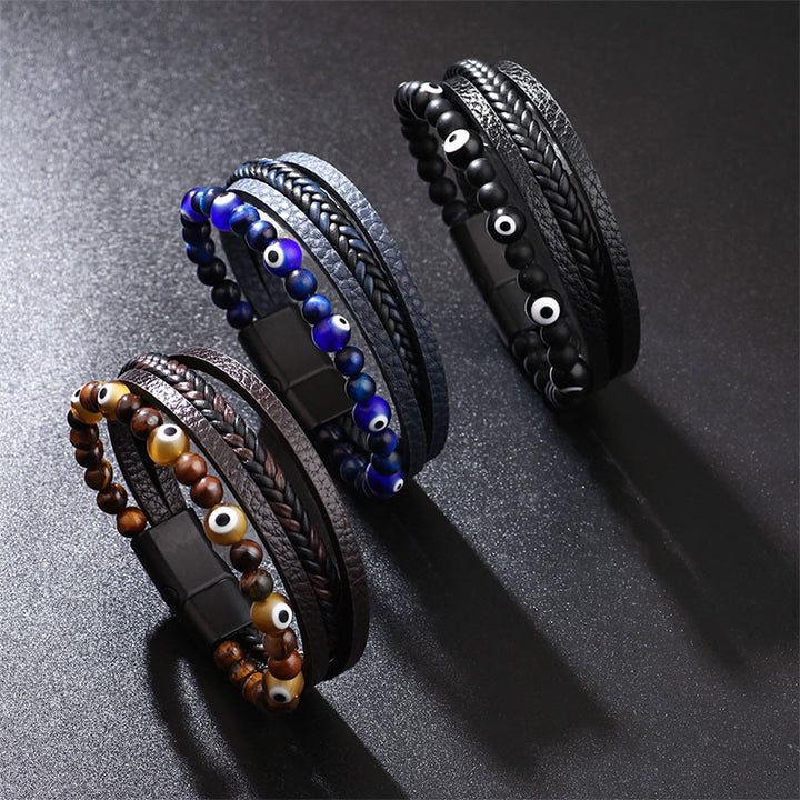 Buddha Stones Evil Eye Tiger Eye Protection Perlen mehrschichtiges geflochtenes Armband