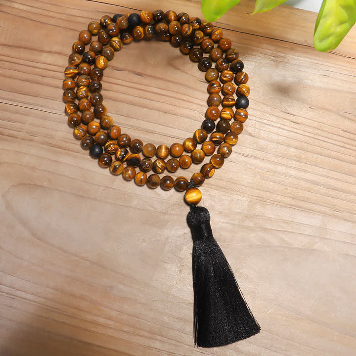 Buddha Stones 108 Perlen Mala Tigeraugenschutz Quastenarmband