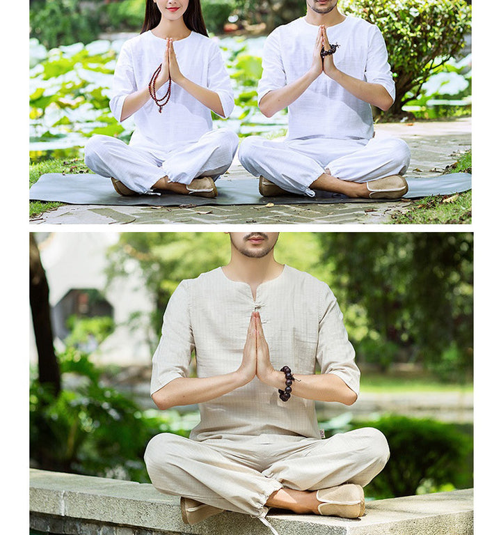 Meditationsgebet, spirituelle Zen-Praxis, einheitliche Kleidung, Herren-Set