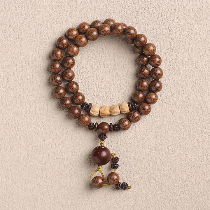 Buddha Stones, Sandelholz, kleines Blatt, rotes Sandelholz, Bodhi-Samen-Reinigung, doppelt gewickeltes Armband