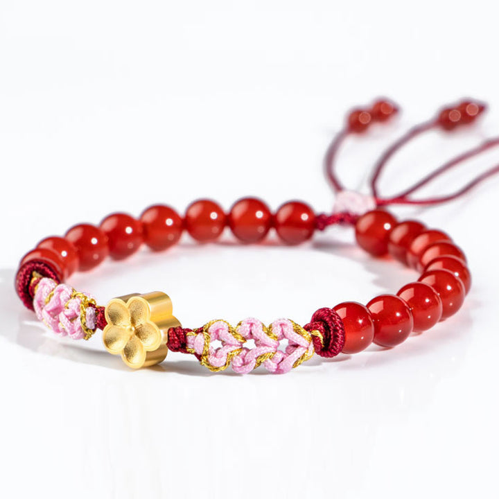 Buddha Stones 999 Sterling Silber natürliches rotes Achat-Rosa-Kristall-Kirschblüten-Armband