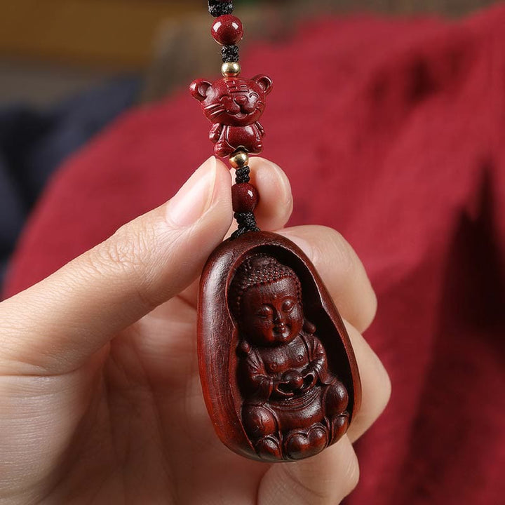 Buddha Stones, kleines Blatt, rotes Sandelholz, Buddha-Zinnober, chinesisches Sternzeichen, Amulett, Schutz-Schlüsselanhänger