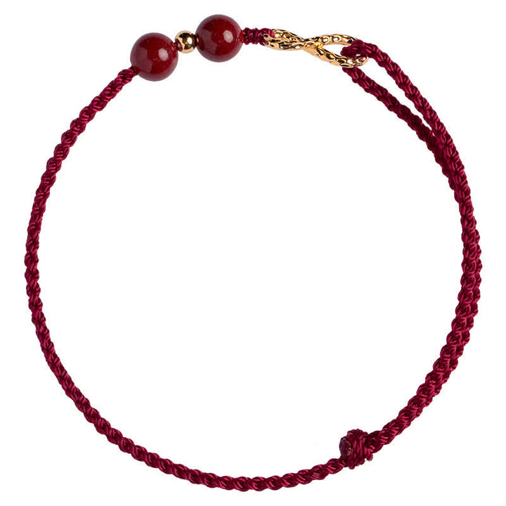 Buddha Stones Cinnabar Blessing Red String 14K Gold Infinity Symbol Armband Fußkettchen