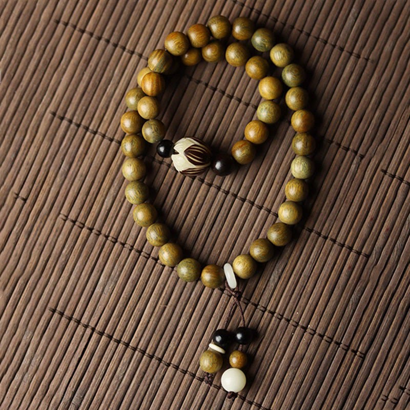 Buddha Stones, grünes Sandelholz, Bodhi-Samen, Lotus, beruhigendes Doppel-Wickelarmband