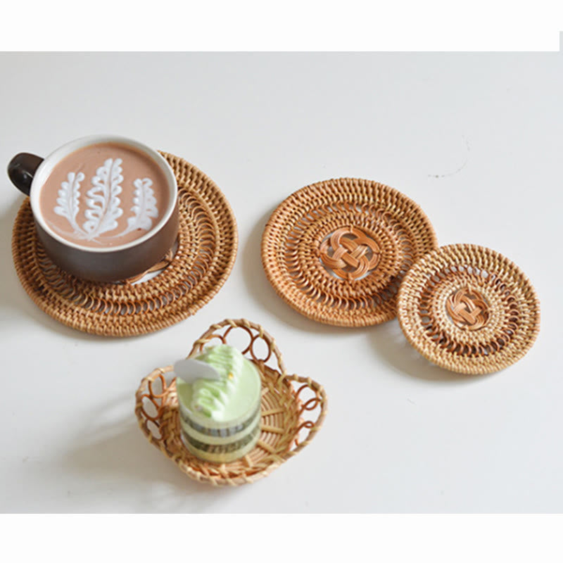 Keramik-Blumenmuster, Rattan-Tassenuntersetzer, Teetassen-Untersetzer