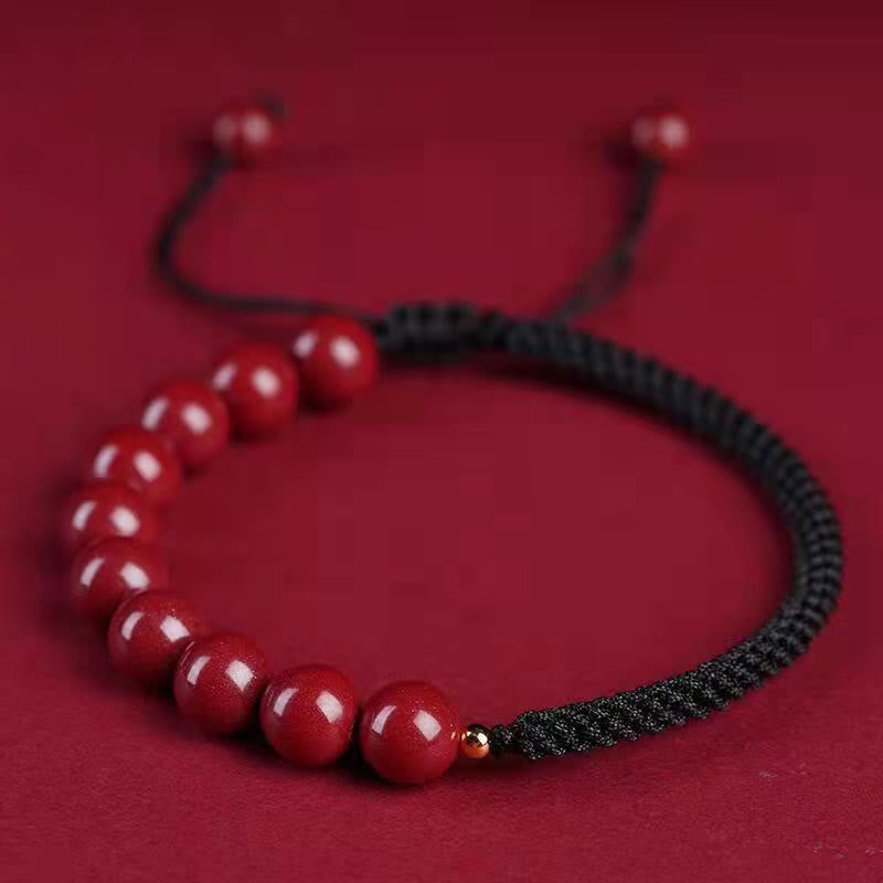 Buddha Stones Natural Cinnabar King Kong Knot Blessing String Armband