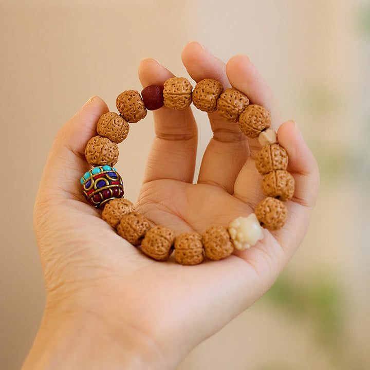 Buddha Stones Tibet Rudraksha Bodhi Samen Amulett Reichtum Glück Armband