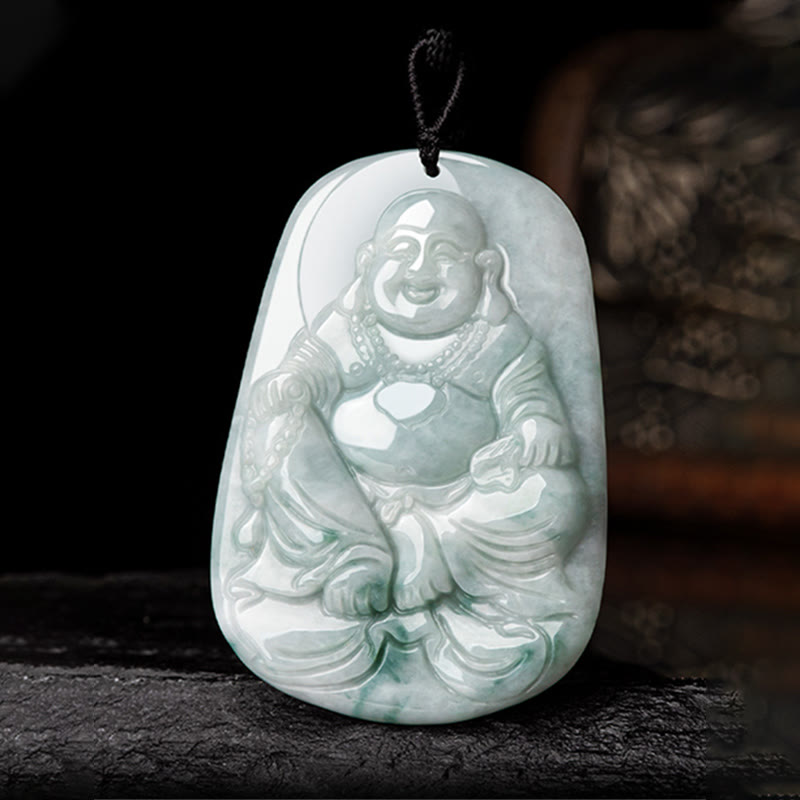 Buddha Stones, natürlicher Jade, lachender Buddha, Maitreya-Buddha, Glücksketten-Halsketten-Anhänger