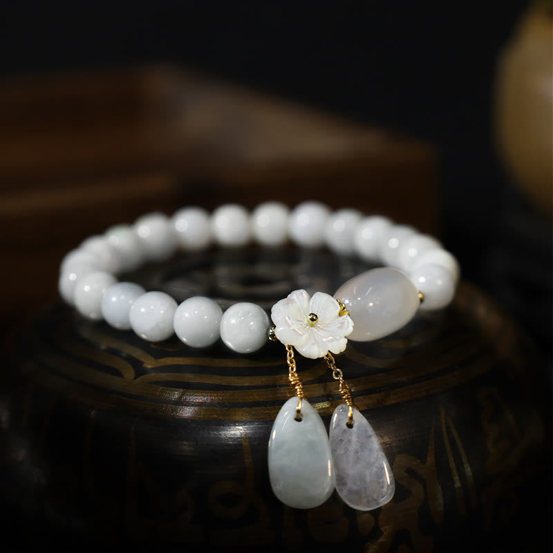 Buddha Stones Glücksarmband aus natürlicher Weiß Jade
