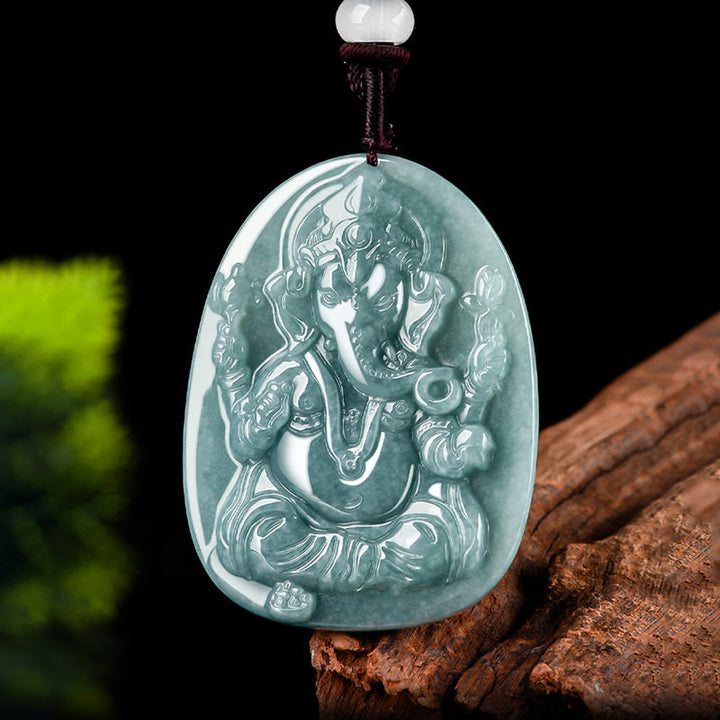 Buddha Stones Natürliche Jade Ganesh Ganpati Elefant Schutz Amulett Halskette Anhänger