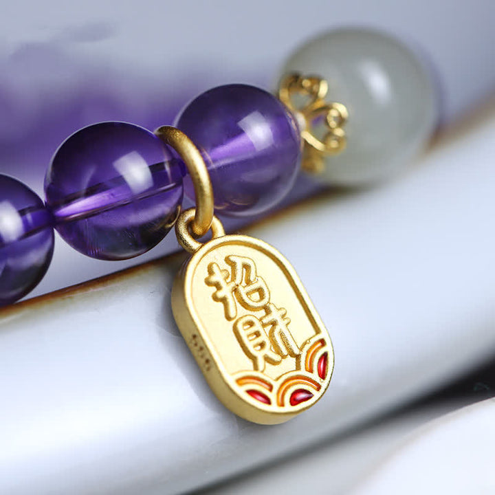 Buddha Stones Natürliches Amethyst-Kristall-Hetian-Jade-Heilungs-Charm-Armband