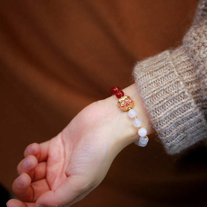 Buddha Stones, roter Achat, Weiß Achat, Kraft-Heilungsarmband