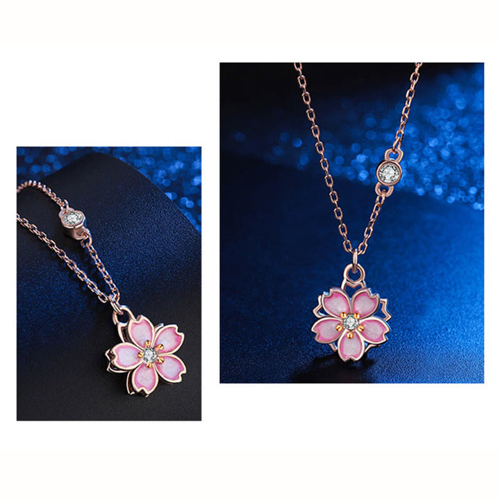 Buddha Stones 925 Sterling Silber Kirschblüten-Blumen-drehbarer Schutz-Halsketten-Anhänger