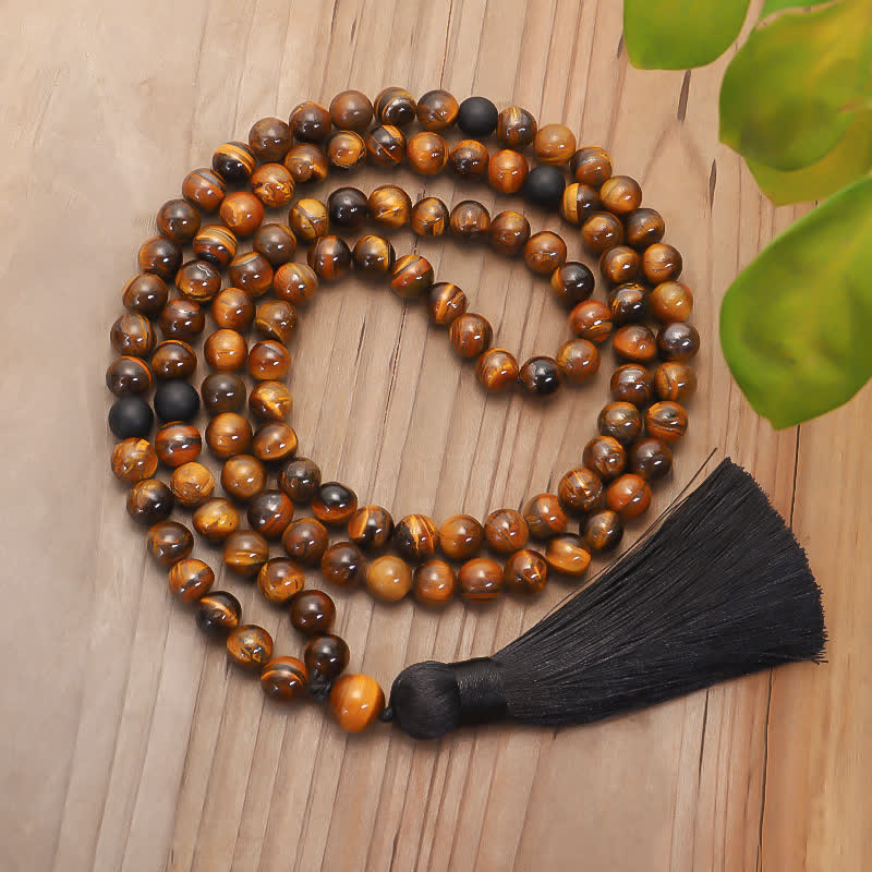 Buddha Stones 108 Perlen Mala Tigeraugenschutz Quastenarmband