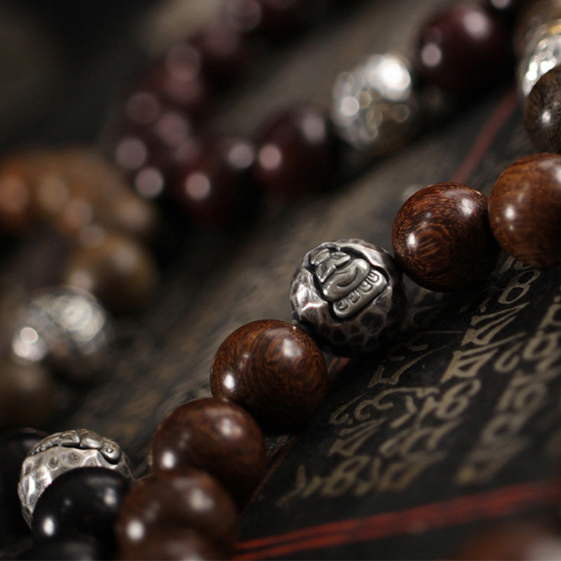 Buddha Stones 999 Sterling Silber Grünes Sandelholz Kleines Blatt Rotes Sandelholz Buddha Cure Armband