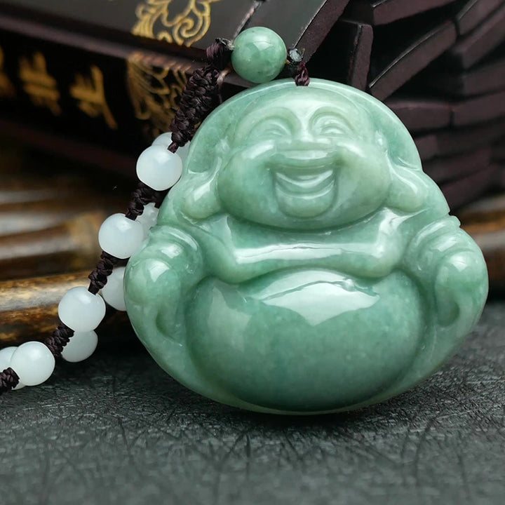 Lachender Buddha Cyan Jade Harmony Halskette String Bead Anhänger