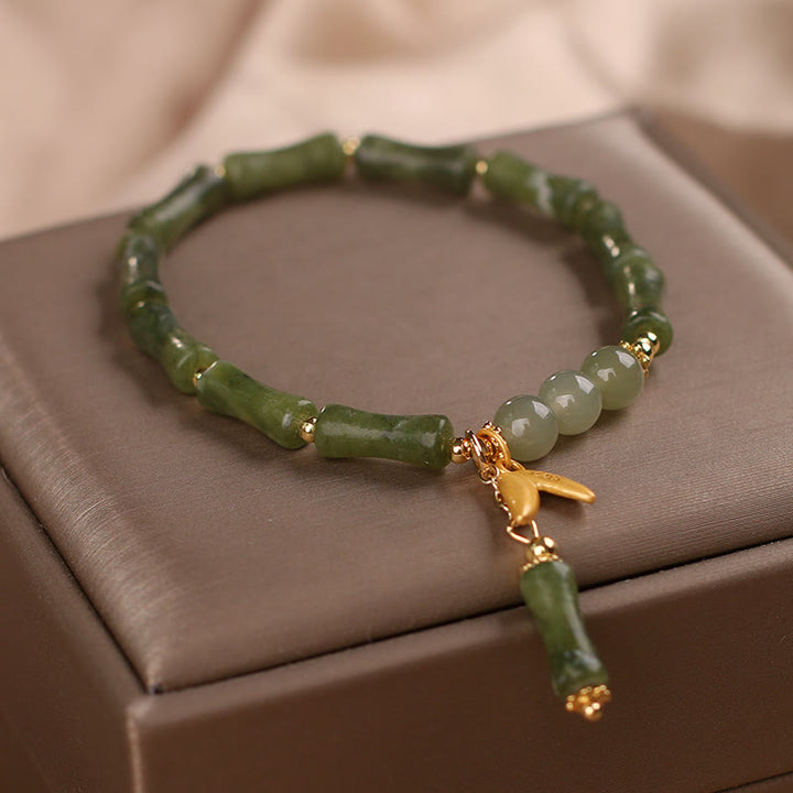 Buddha Stones, grünes Bambus-Jade-Blatt-Muster, Reichtum, Glück, Armband