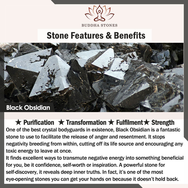 Buddha Stones Schwarzes Obsidian-Sodalith-Kristall-Kupfer-Stärke-Paar-Armband