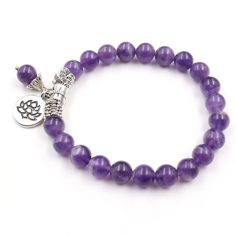 Buddha Stones Amethyst-Kristall-Lotus-Heilungs-Balance-Armband