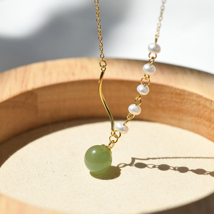 Buddha StonesNatürlicher Hetian Jade Perlen-Halskettenanhänger mit Glücksperlen