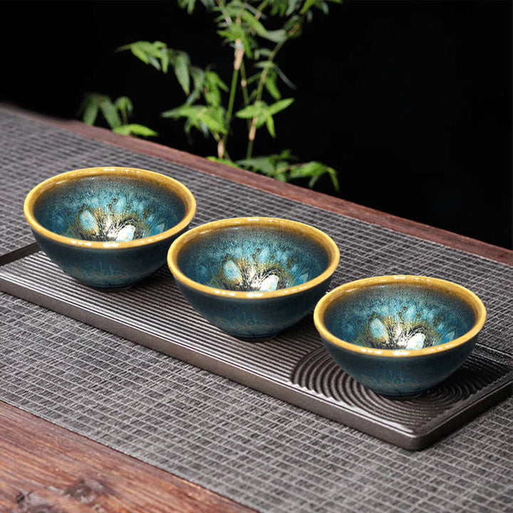 Buddha Stones Vintage handgemachte chinesische Jianzhan blau bunte Glasur Keramik Teetasse Keramik Kung Fu Teetasse