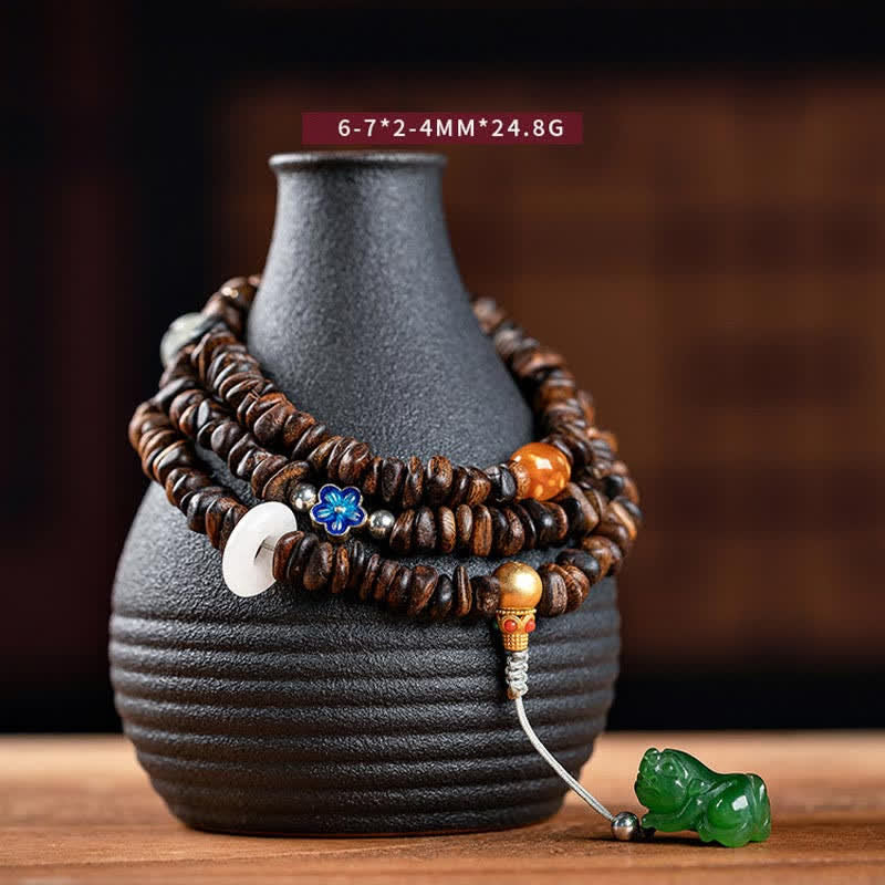 Buddha Stones 108 Mala Perlen 925 Sterling Silber Brunei Agarwood Red Achat PiXiu Hetian Jade Peace Strength Armband