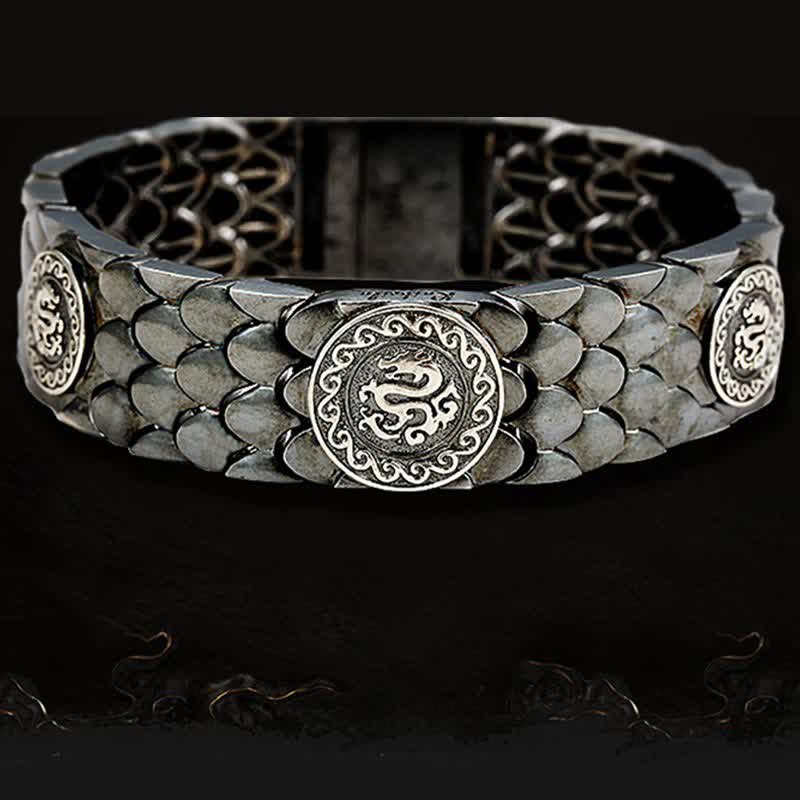 Buddha Stones 925 Sterling Silber Drachenschuppen Glück Erfolg Armband Armreif