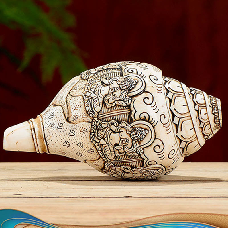 Tibetische handgemachte gravierte Shankha Buddha Avalokitesvara Conch Shell Reichtum Dekoration