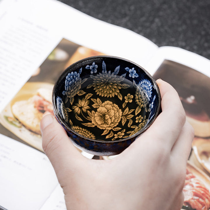 Buddha Stones Koi Fisch Chrysantheme Pfingstrose Blume Schmetterling Keramik Teetasse Kung Fu Teetasse Schüssel 100 ml