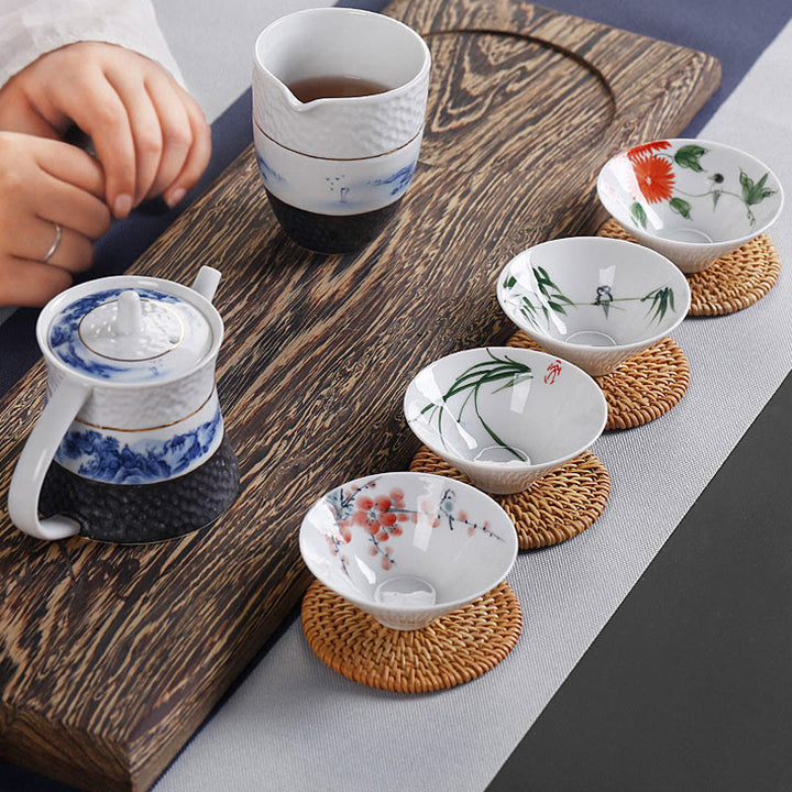 Buddha Stones Vintage Pflaume Orchidee Bambus Chrysantheme Lotus Koi Fisch Keramik Teetasse Kung Fu Teetassen
