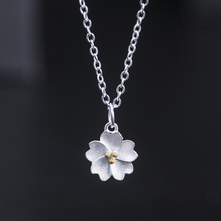 Buddha Stones 925 Sterling Silber Kirschblüten-Blumen-Segen-Halskettenanhänger