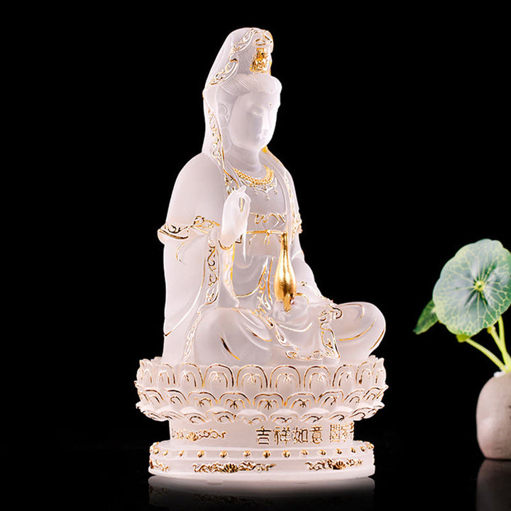 Buddha Stones, Kwan Yin, Avalokitesvara, handgefertigte Figur, Liuli-Kristallkunstwerk, Reichtumsstatue, Heimdekoration