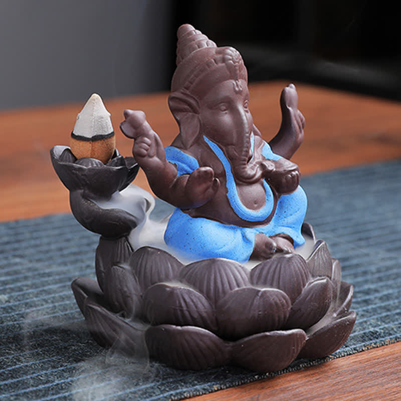 Ganesh Elephant Purple Clay Backflow Smoke Fountain Protection Weihrauchbrenner