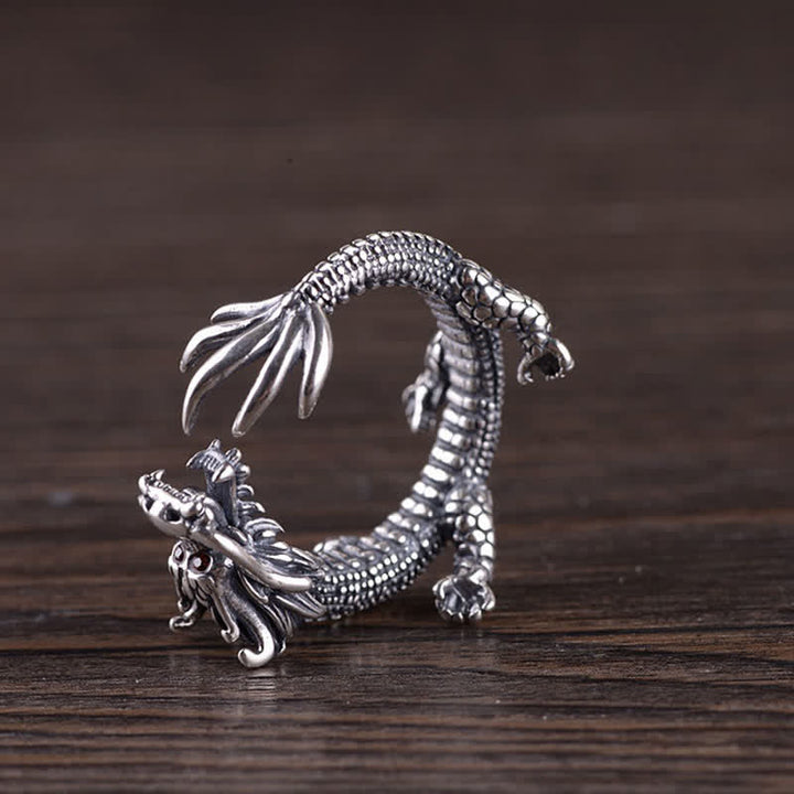 925 Sterling Silber Drachen-Glücksschutzring