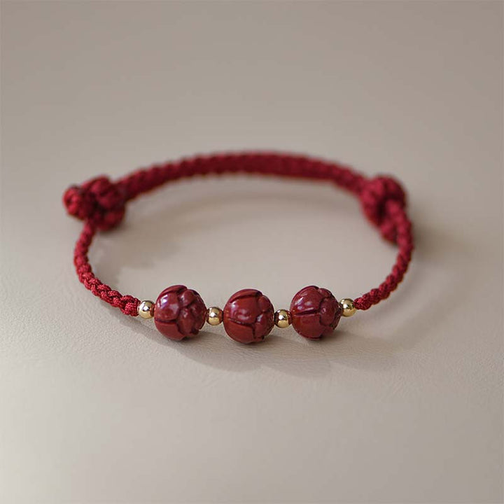 Buddha Stones Cinnabar Jade Lotus Calm Red String Weave Armband