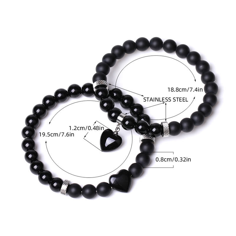 Buddha Stones 2-teiliges schwarzes Onyx-Kristall-Stein-Liebes-Herz-Schutz-Unterstützungs-Paar-Armband