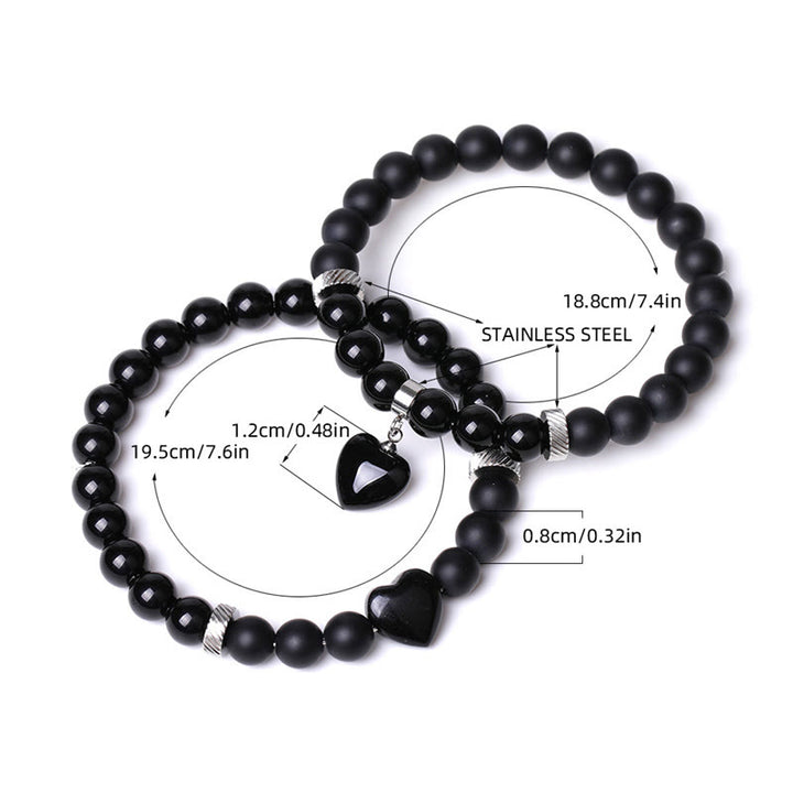 Buddha Stones 2-teiliges schwarzes Onyx-Kristall-Stein-Liebes-Herz-Schutz-Unterstützungs-Paar-Armband