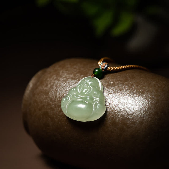 Lachender Buddha Jade Lotus Wohlstand String Halskette Anhänger