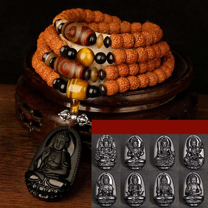 Tibet 108 Mala Perlen Rudraksha Bodhi Samen Chinesisches Sternzeichen Natal Buddha Reichtum Charm Armband