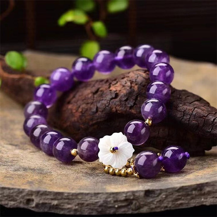 Armband mit Buddha Stonesn, natürlicher Amethyst-Kristallblume, spirituelle Heilung