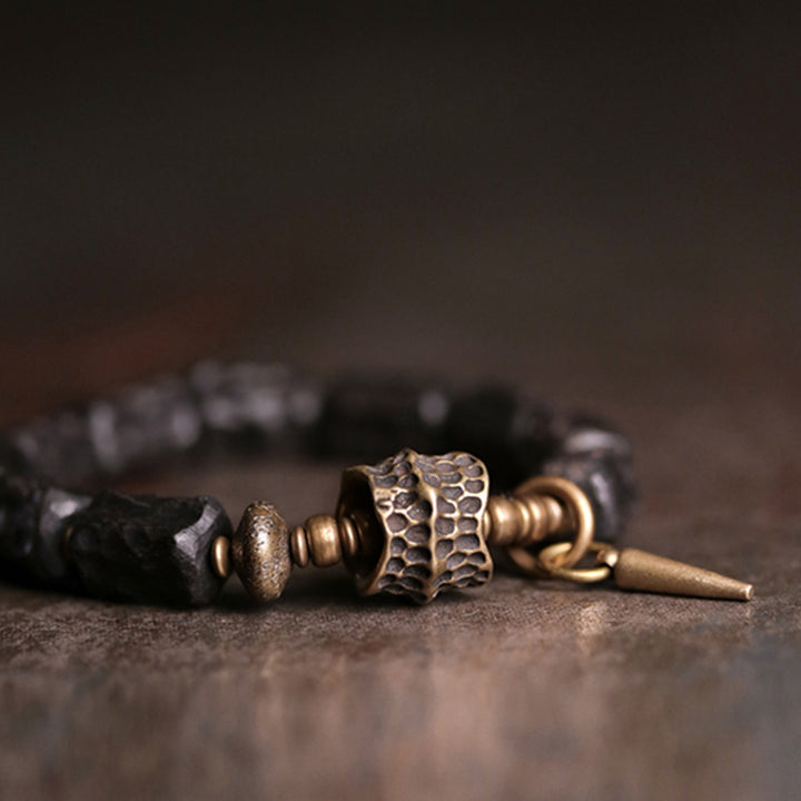 Buddha Stones, Ebenholz, Kupfer, Balance-Schutz, Paar-Armband